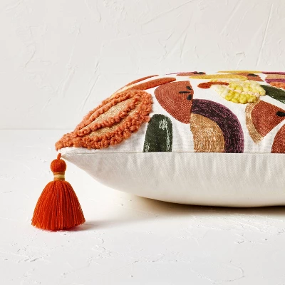 18"x18" Square Cotton Embroidered Harvest Accent Pillow White/Red/Mustard - Opalhouse™ Designed With Jungalow™ 4 18"x18" Square Cotton Embroidered Harvest Accent Pillow White/Red/Mustard - Opalhouse™ Designed With Jungalow™ - Image 2