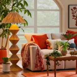 Faux Raffia Floor Lamp Brown (Includes LED Light Bulb) - Opalhouse™ Designed With Jungalow -Opalhouse GUEST 49c60610 50ec 4b41 8ef5 82b7c19180be