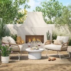 Southport Outdoor Patio Chair With Metal Legs, Club Chair Natural/White - Opalhouseâ„¢